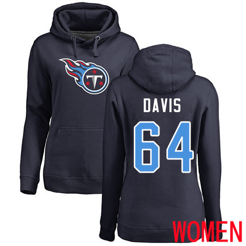Tennessee Titans Navy Blue Women Nate Davis Name and Number Logo NFL Football 64 Pullover Hoodie Sweatshirts